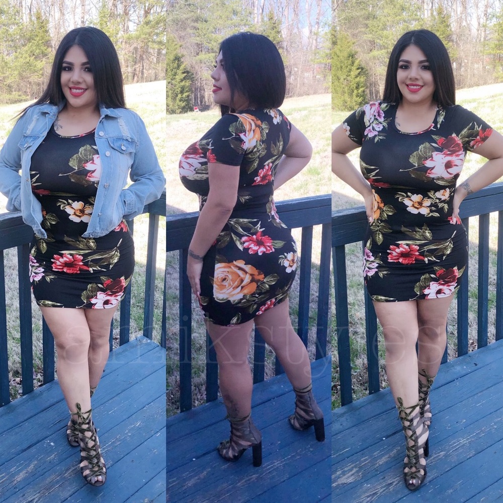Mini floral black dress